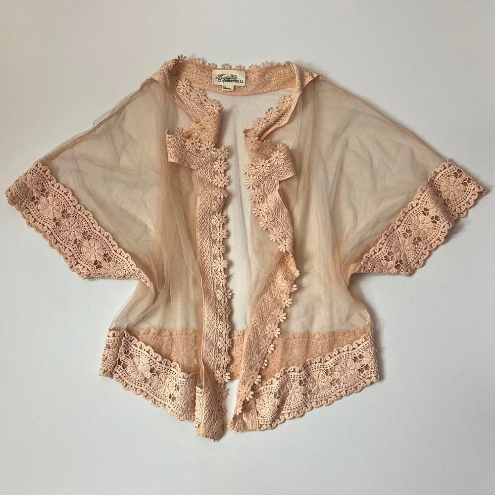 Forever 21 Mesh Floral Trim Cardigan